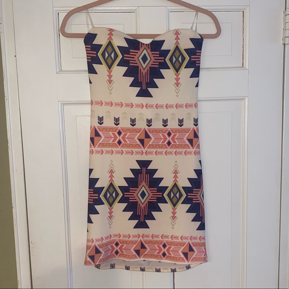 Strapless Aztec print dress
